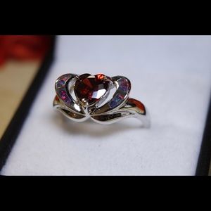 Lovely 925 Sterling Silver Red Opal Garnet Ring!